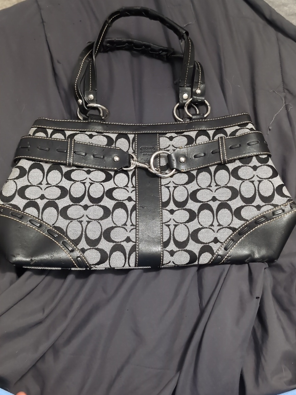 Coach Black and Khaki Signature Shoulder Bag
